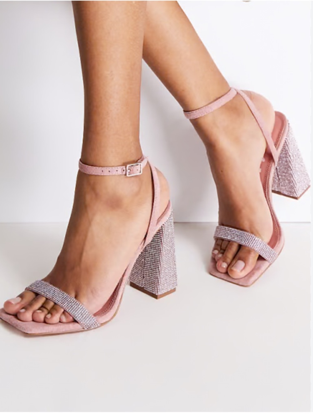 ASOS Pink Nora embellished barely-there block heeled sandals sz 9
